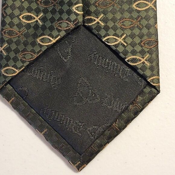 Divinity Series Religious Fish Necktie Tie Olive Green Ichthys Ichthus Hand Made - Picture 6 of 7